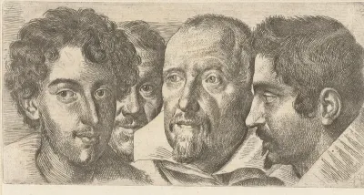 Portret van Cosimo Orsino, Cesare Bartolotti, Sigmund Laire en een zelfportret van Ottavio Leoni