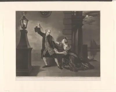 Portret van David Garrick en Susannah Maria Cibber als Jaffier en Belvidera in 'Venice Preserved'