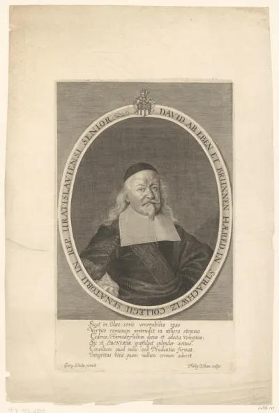 Portret van David von Eben und Brunnen