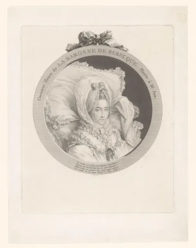 Portret van de baronesse van Rebecque zittend tegen kussens