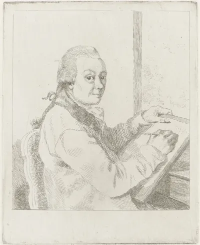 Portret van de kunstenaar Johannes Janson, tekenend