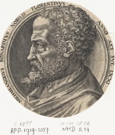 Portret van de kunstenaar Michelangelo, op 71-jarige leeftijd