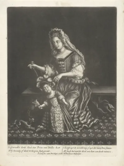 Portret van de prins van Wales met zijn kinderjuffrouw