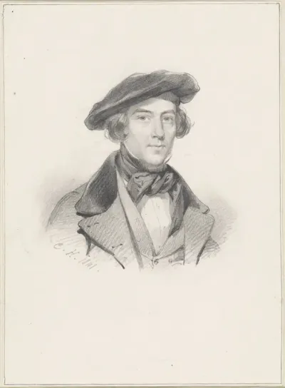 Portret van de schilder Kasparus Karsen, met baret naar rechts