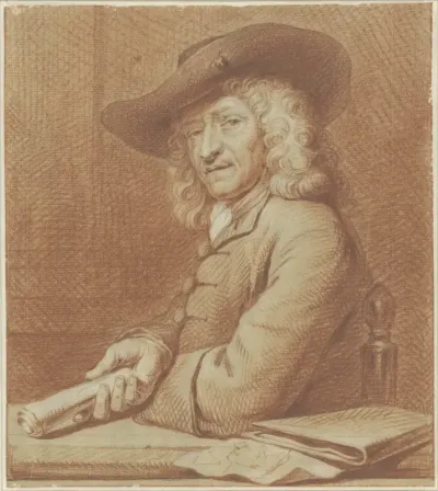 Portret van de tekenaar Jan Pietersz. Zoomer, met hoed en rol papier
