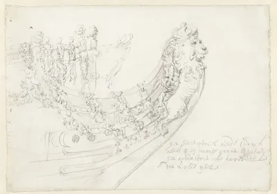 Portret van de voorsteven van een Engels schip (de Elizabeth?)
