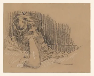 Portret van de vrouw van Wilhelmus Johannes Steenhoff, lezend aan een tafel