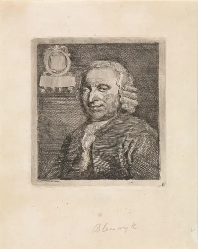 Portret van den raadpensionaris Van Bleiswijk. Buste met pruik en jabot, 3/4 links gewend. In den linkerbovenhoek een ledig wapenschild in eene eveneens ledige ronde lijst met lint en daaronder eene banderolle zonder eenig opschrift