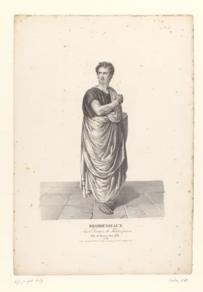 Portret van Desmousseaux als Roscius in de tragedie Sylla