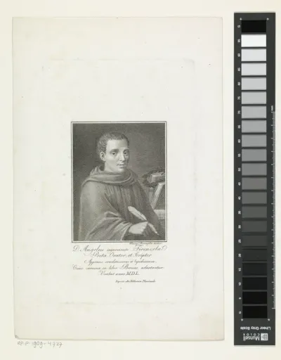 Portret van dichter en schrijver D. Angelus met schrijfveer