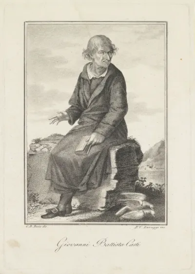 Portret van dichter Giovanni Battista Casti in een landschap