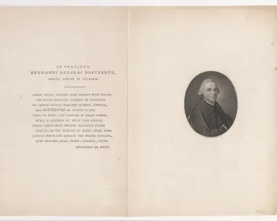 Portret van dichter Hermannus Gerardus Oosterdijk met gedicht