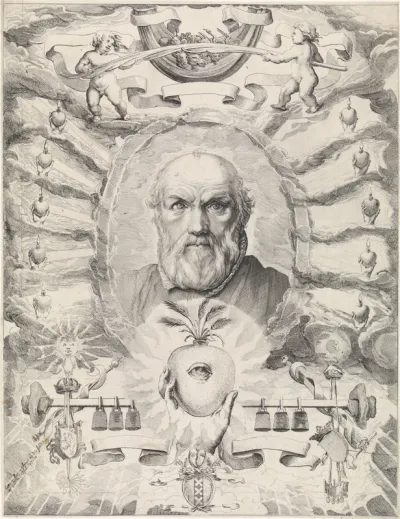 Portret van Dirck Volckertsz. Coornhert in allegorische omlijsting