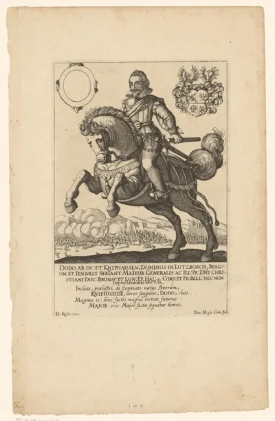 Portret van Dodo von Knyphausen zu Innhausen te paard