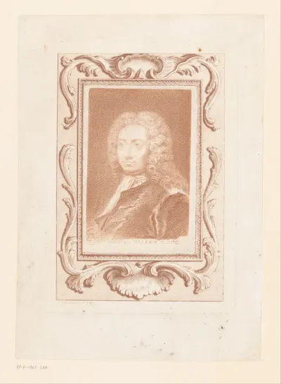 Portret van Edmond Halley in versierde lijst