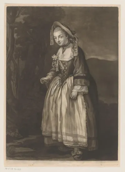 Portret van een actrice bekend als mevrouw Favart in de rol van Spilletta