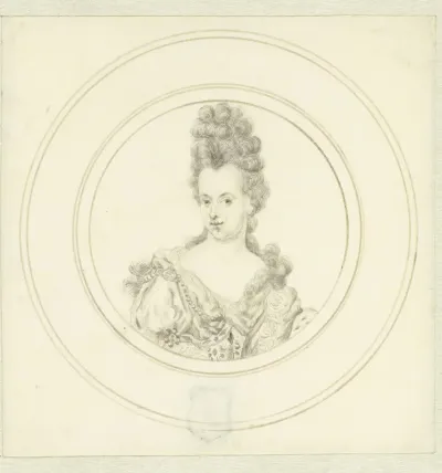 Portret van een dame met een hoog kapsel