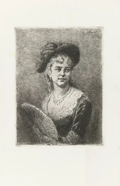 Portret van een dame met waaier