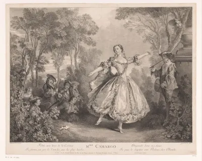 Portret van een dansende Marie Camargo