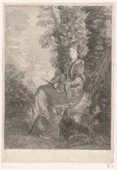 Portret van een dromerige vrouw met waaier