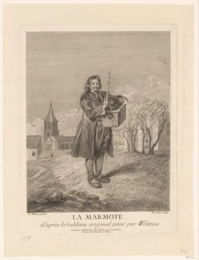Portret van een fluitspeler met marmot