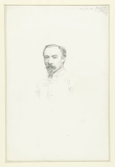 Portret van een heer met baard en snor, aanziend borstbeeld