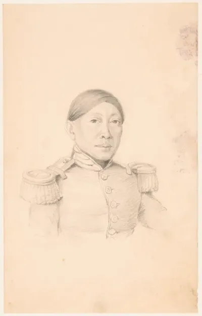 Portret van een Javaanse funcionaris, in een uniform met epauletten