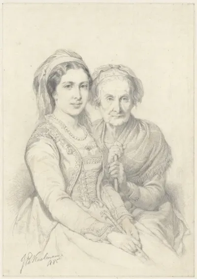 Portret van een jonge en een oude vrouw