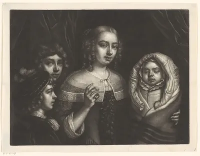 Portret van een jonge vrouw met drie kinderen