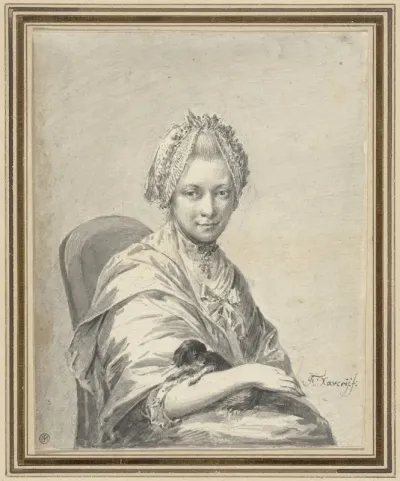 Portret van een jonge vrouw met een hondje