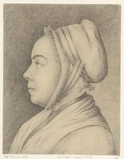 Portret van een jonge vrouw met muts