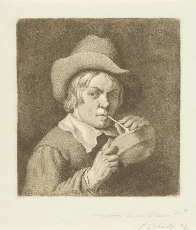 Portret van een jongen die zijn pijp aansteekt