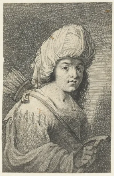 Portret van een jongen met tulband, pijlenkoker en hamer