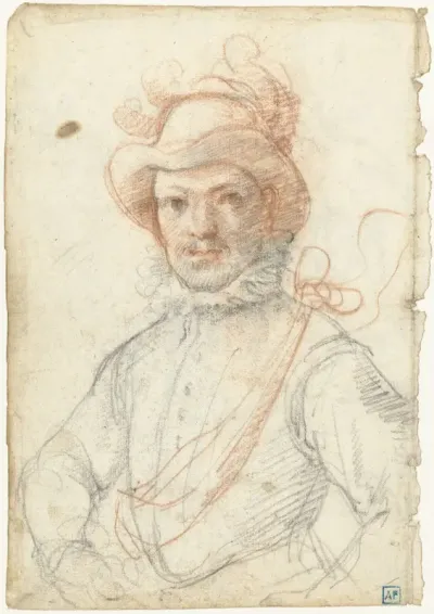 Portret van een krijgsman, met gepluimde hoed