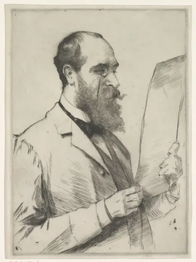 Portret van een lezende man met monocle