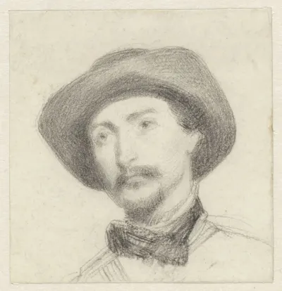 Portret van een man, buste, met breedgerande hoed