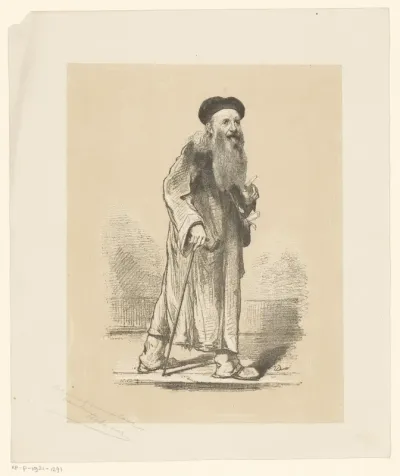Portret van een man met baard, mogelijk de liedjeszanger C. Meyer