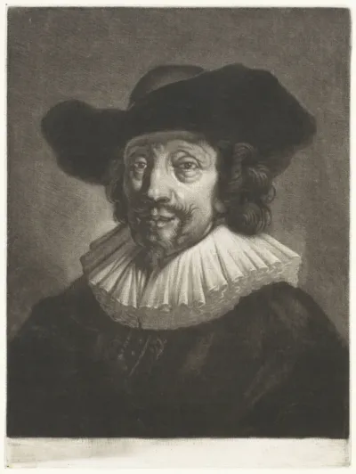 Portret van een man met een geplooide kraag en een hoed