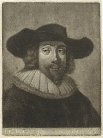 Portret van een man met een hoed en kraag