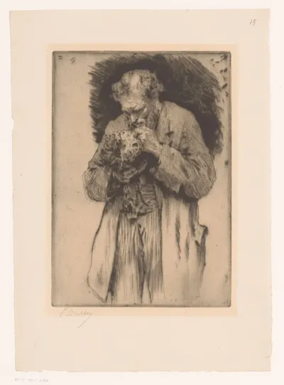 Portret van een man met gedekte pot
