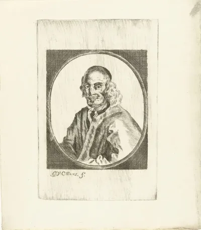 Portret van een man met keppeltje, lang haar en baard