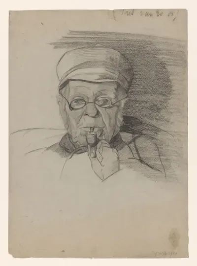 Portret van een man met pet en pijp