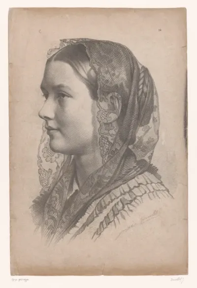 Portret van een meisje met kanten sluier