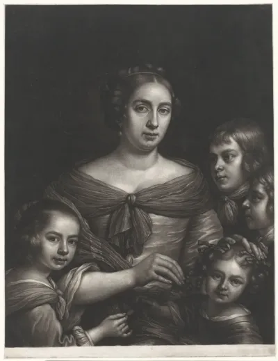 Portret van een moeder met vier kinderen