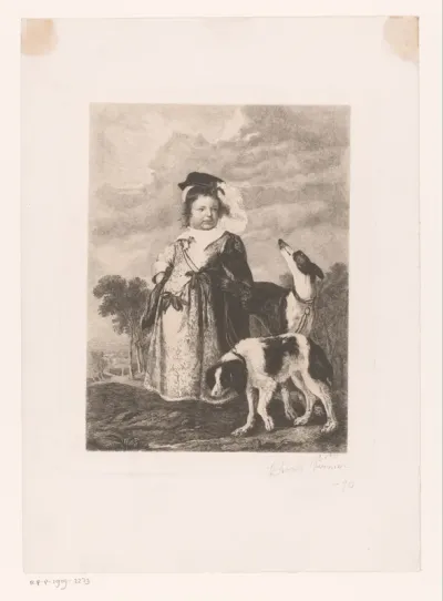 Portret van een onbekend kind met twee honden