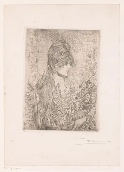 Portret van een onbekende jonge vrouw met een boeket in haar armen