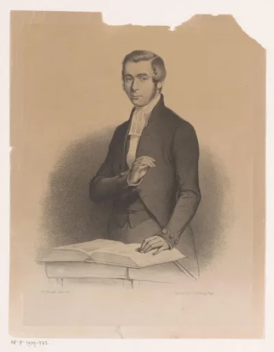 Portret van een onbekende man achter een katheder
