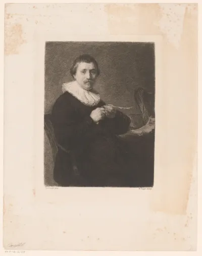 Portret van een onbekende man die zijn veer snijdt