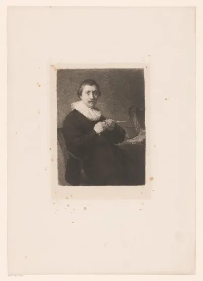 Portret van een onbekende man die zijn veer snijdt