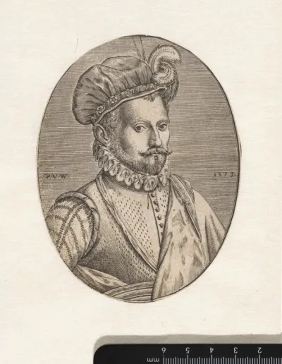 Portret van een onbekende man, een gevederde muts op het hoofd
